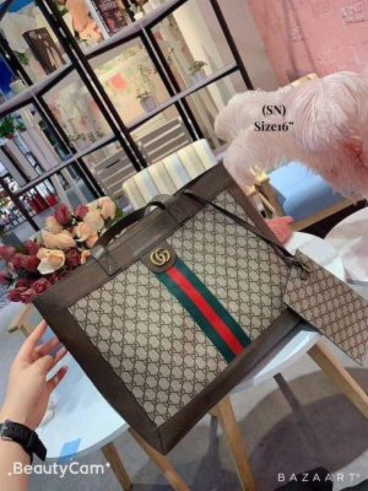 GUCCI CANVAS LEATHER TOTE BAG WITH POUCH 5159