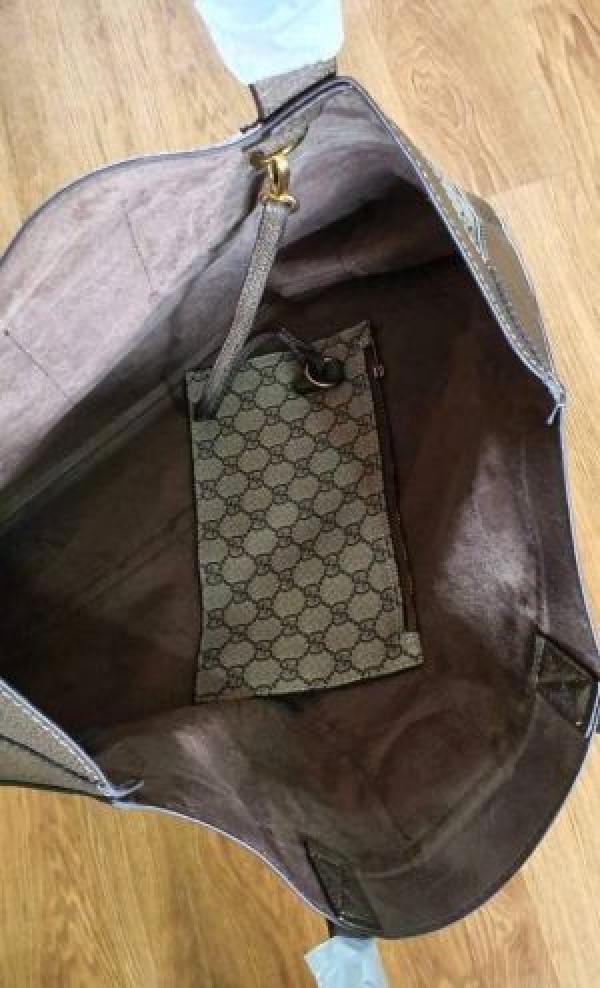 GUCCI CANVAS LEATHER TOTE BAG WITH POUCH 5159