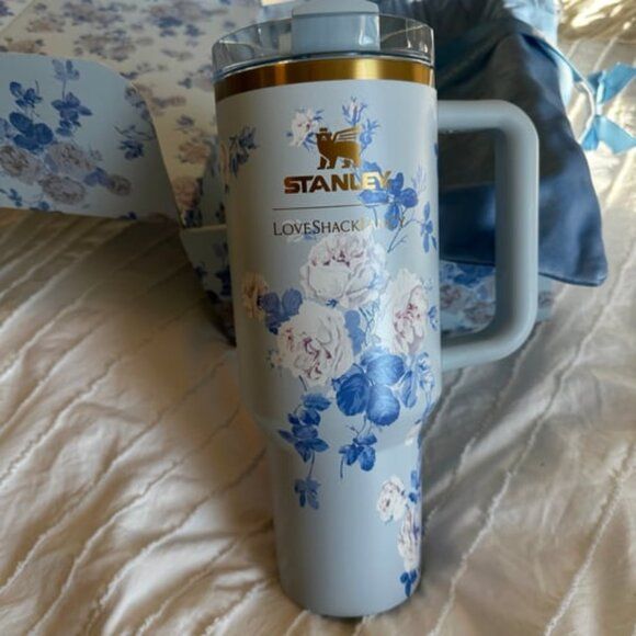 STANLEY Blue & Black Single Stainless Steel Floral Double Wall Vacuum Water Bottle