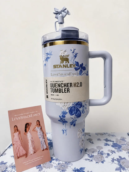STANLEY Blue & Black Single Stainless Steel Floral Double Wall Vacuum Water Bottle