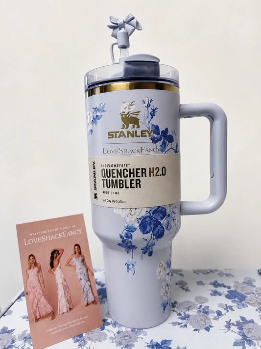 STANLEY Blue & Black Single Stainless Steel Floral Double Wall Vacuum Water Bottle