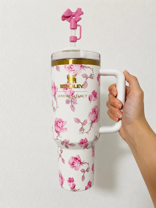 STANLEY White & Rose Single Stainless Steel Floral Double Wall Vacuum Water Bottle
