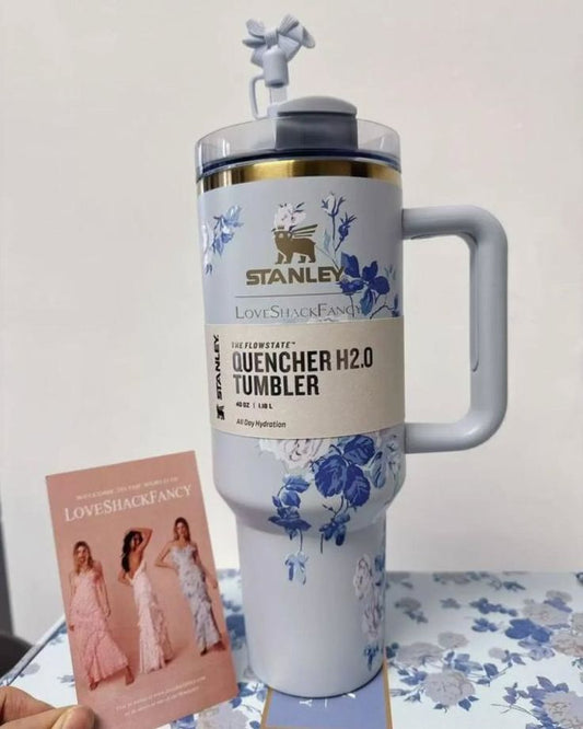 STANLEY Blue & Black Single Stainless Steel Floral Double Wall Vacuum Water Bottle