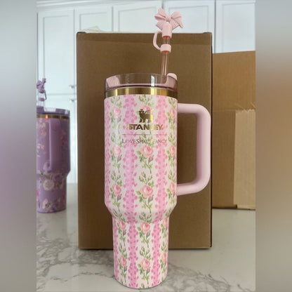 STANLEY Pink Single Stainless Steel Floral Double Wall Vacuum Water Bottle
