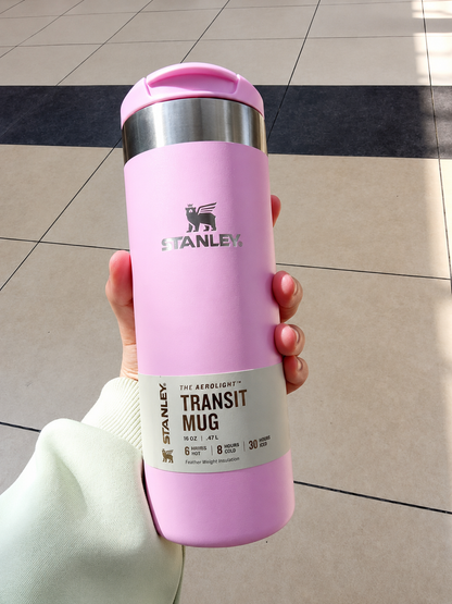 Premium Insulated Travel Coffee Mug 470 ml – Stainless Steel Vacuum Flask with Flip Lid (Pink)