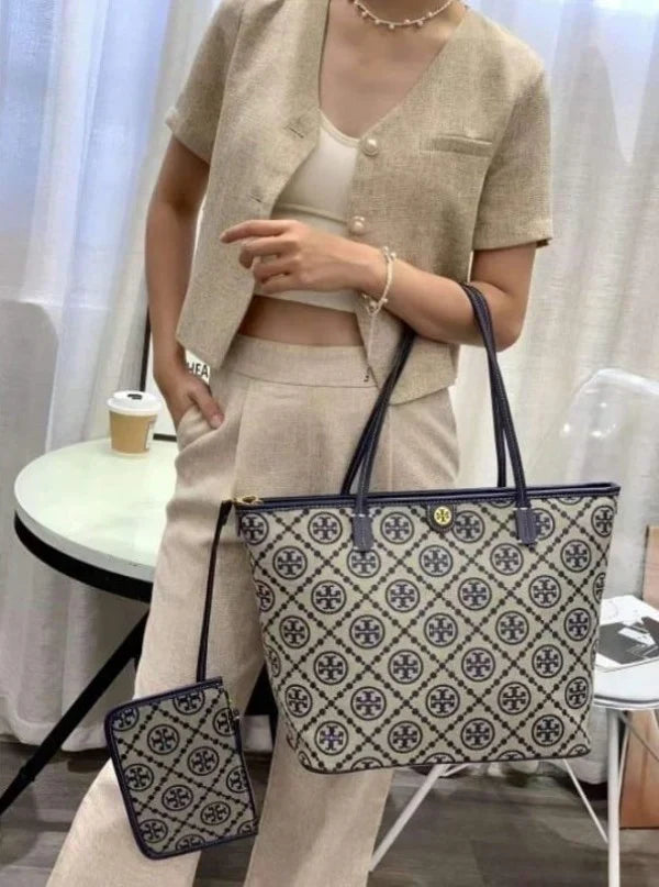 tory burch t monogram tote with og box amp dust bag amp extra pouch 1581