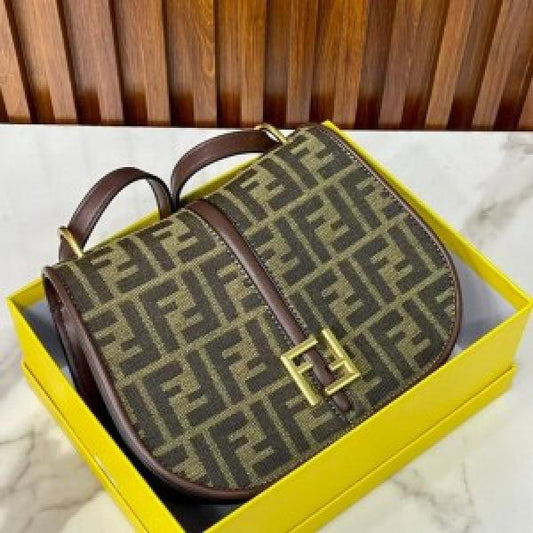 FENDI BOSTON 365 BROWN FF JACQUARD FABRIC BAG 1477