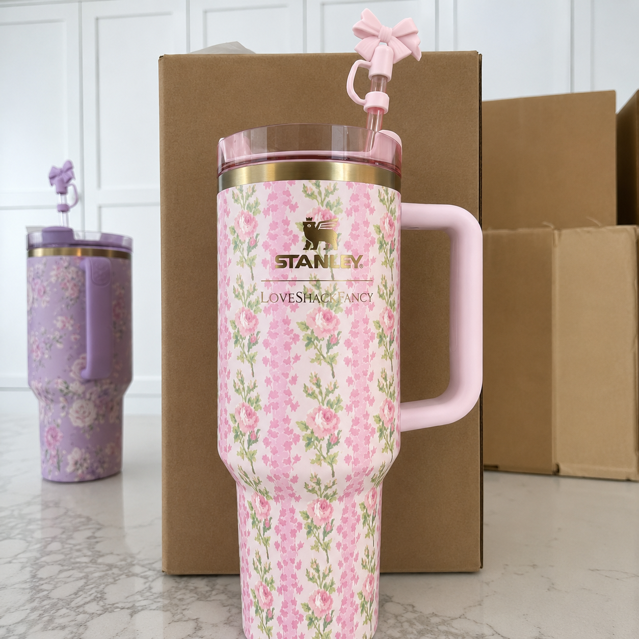 STANLEY Pink Single Stainless Steel Floral Double Wall Vacuum Water Bottle