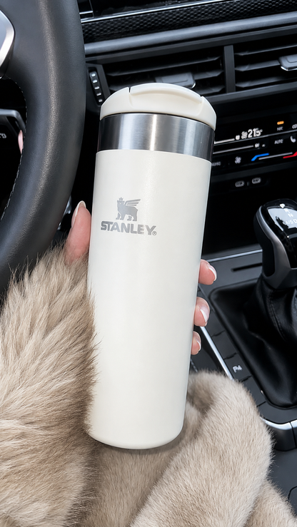 Premium Insulated Travel Coffee Mug 470 ml – Stainless Steel Vacuum Flask with Flip Lid (Beige)