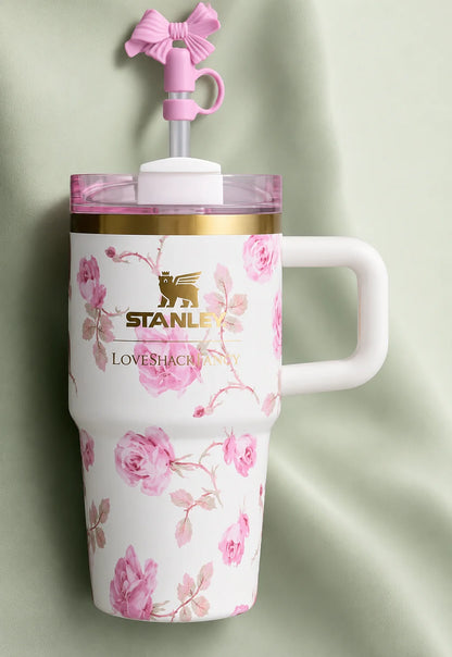 STANLEY White & Rose Single Stainless Steel Floral Double Wall Vacuum Water Bottle