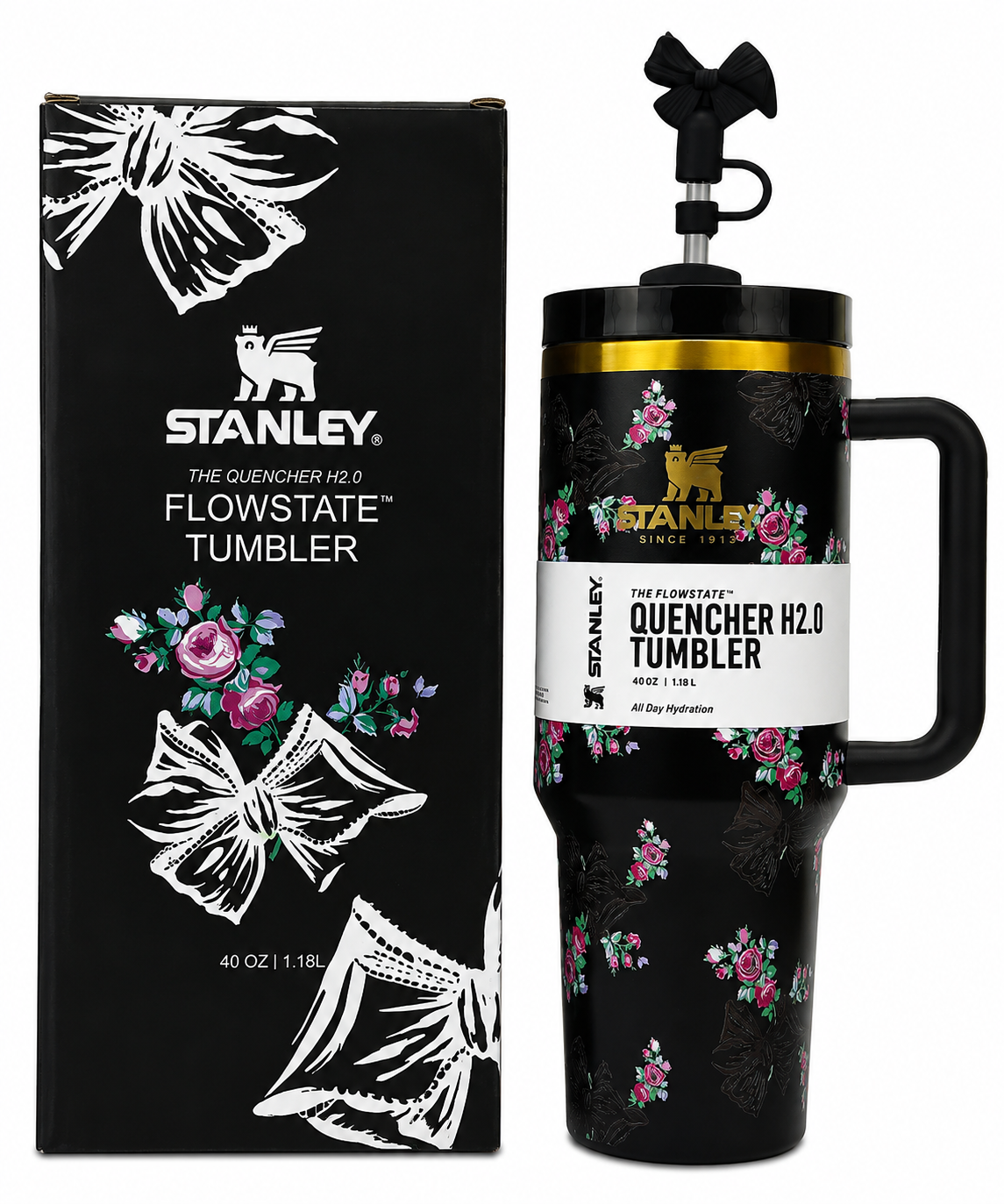 Stanley Black Floral Bow Tumbler – 40oz / 1.18L
