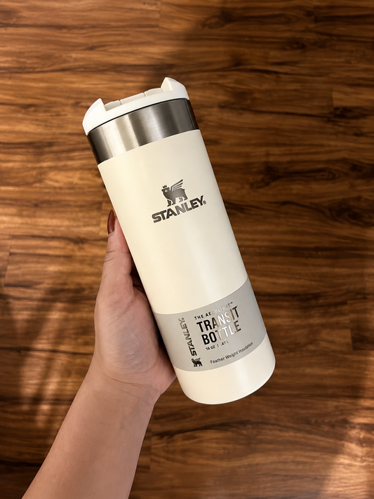 Premium Insulated Travel Coffee Mug 470 ml – Stainless Steel Vacuum Flask with Flip Lid (Beige)