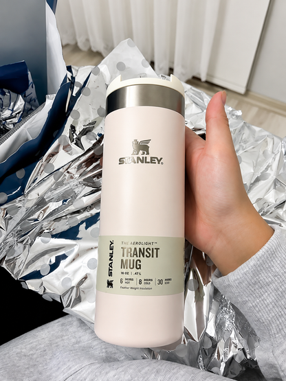 Premium Insulated Travel Coffee Mug 470 ml – Stainless Steel Vacuum Flask with Flip Lid (Beige)