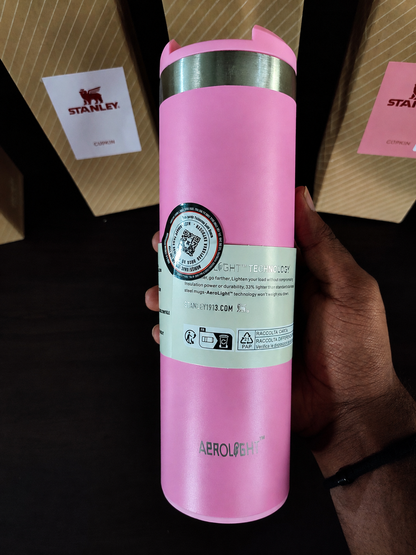 Premium Insulated Travel Coffee Mug 470 ml – Stainless Steel Vacuum Flask with Flip Lid (Dark Pink)