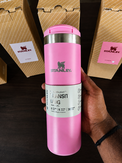 Premium Insulated Travel Coffee Mug 470 ml – Stainless Steel Vacuum Flask with Flip Lid (Dark Pink)