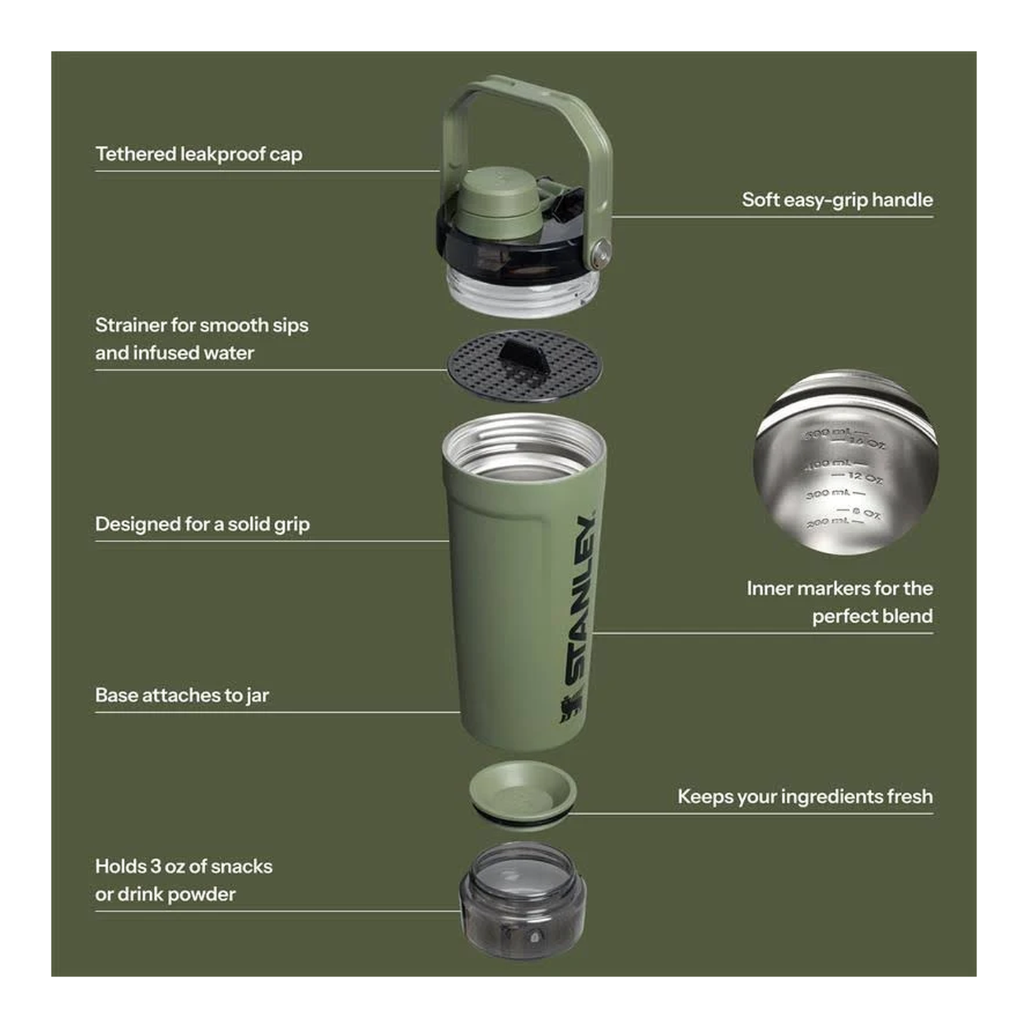 Stanley 20oz Activate Shaker Bottle- Green