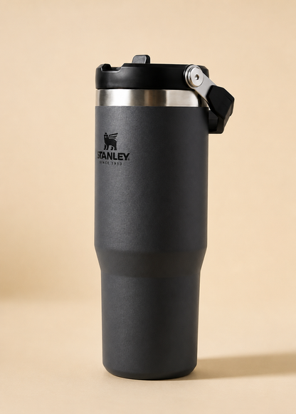 Stainless Steel Tumbler with Straw - Black