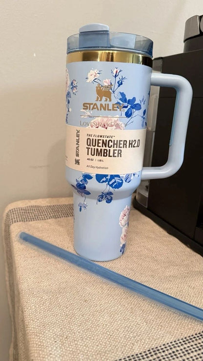 STANLEY Blue & Black Single Stainless Steel Floral Double Wall Vacuum Water Bottle