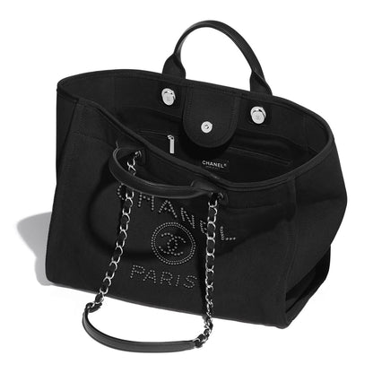 Chanel deauville pearl canvas tote bag black 220