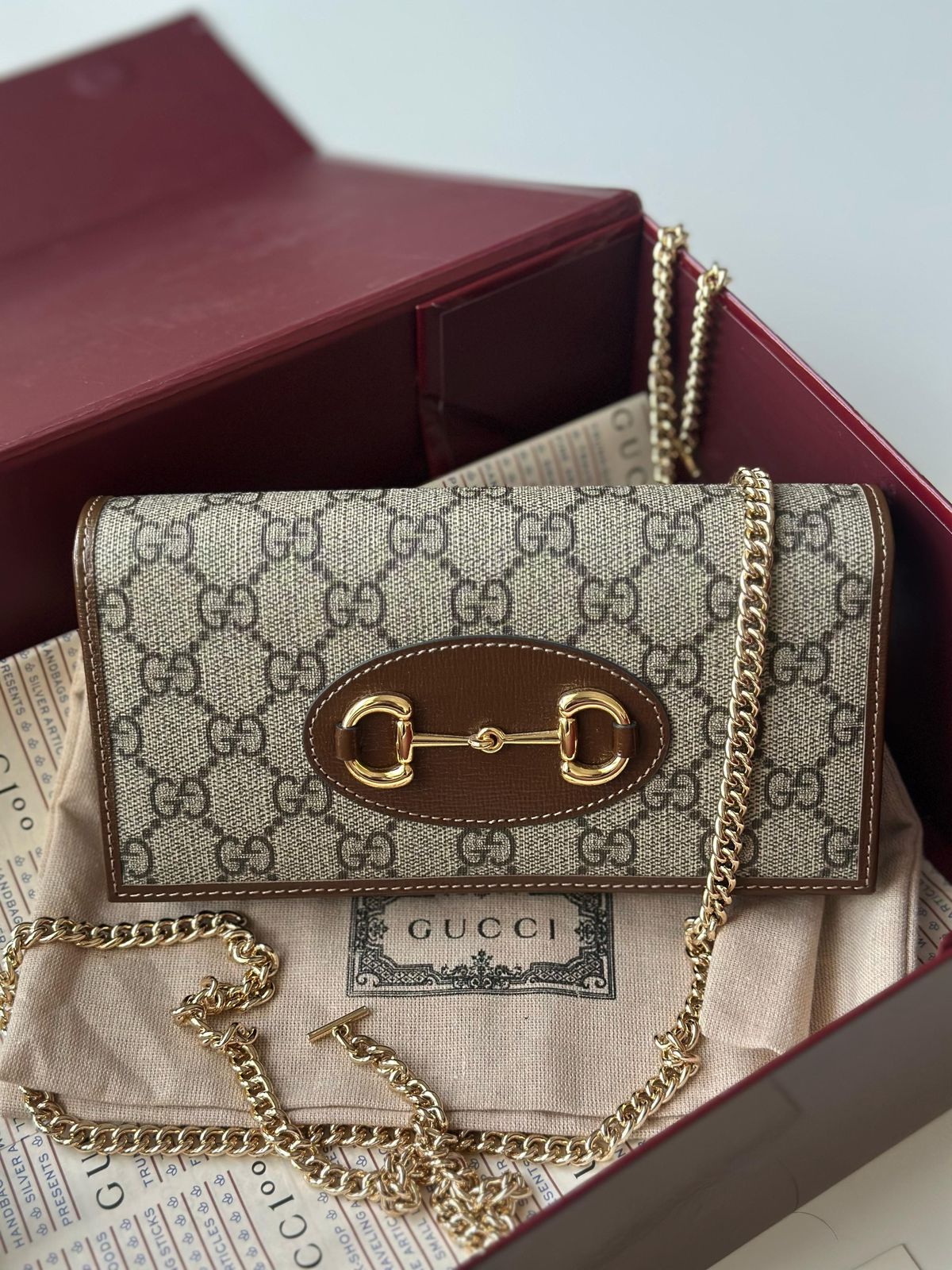 GUCCI HORSEBIT 1955 WALLET WITH CHAIN OG DOUBLE BOX & DUST BAG 621892