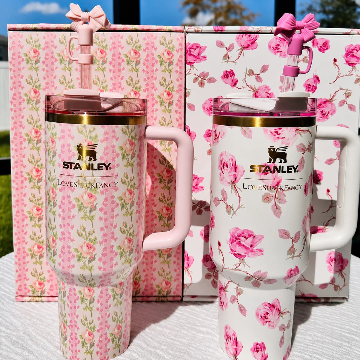 STANLEY White & Rose Single Stainless Steel Floral Double Wall Vacuum Water Bottle