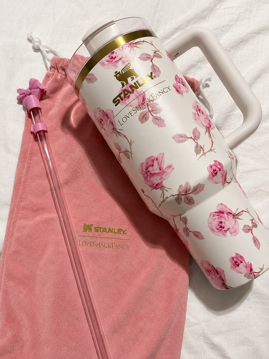 STANLEY White & Rose Single Stainless Steel Floral Double Wall Vacuum Water Bottle