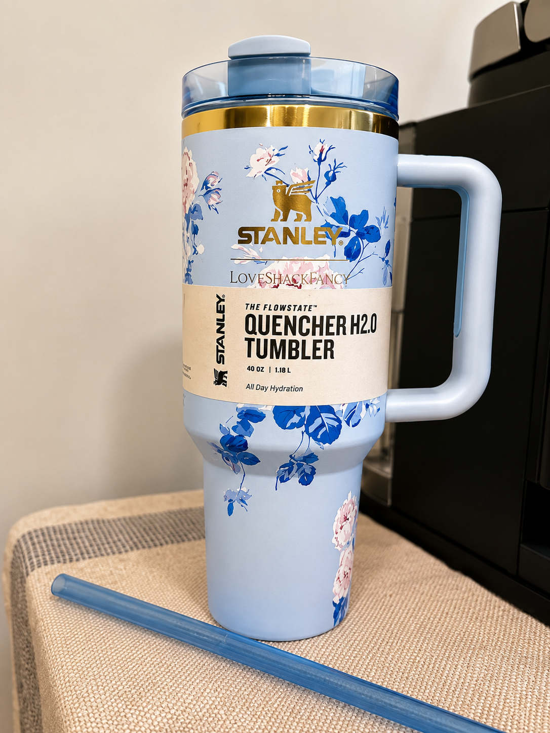 STANLEY Blue & Black Single Stainless Steel Floral Double Wall Vacuum Water Bottle