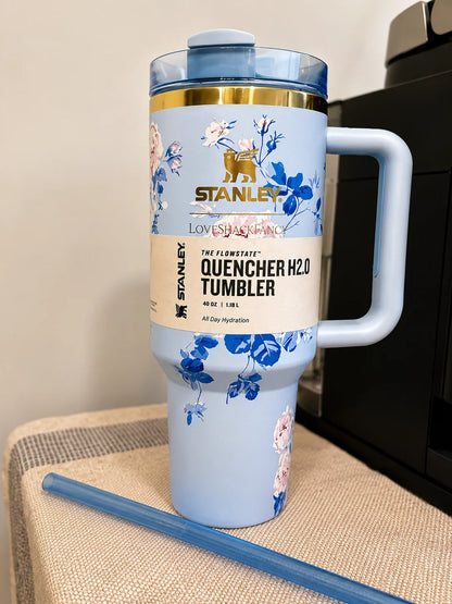 STANLEY Blue & Black Single Stainless Steel Floral Double Wall Vacuum Water Bottle