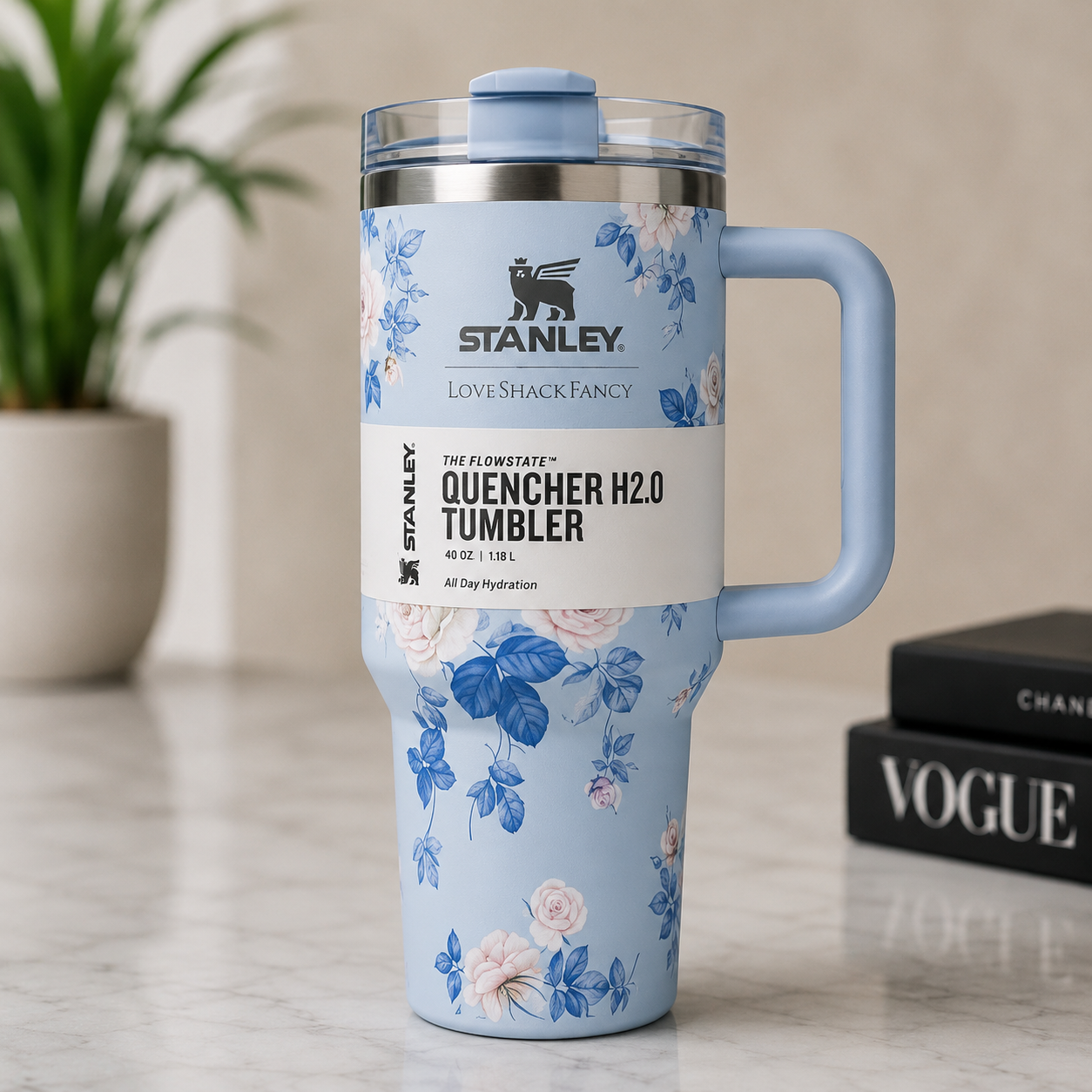 STANLEY Blue & Black Single Stainless Steel Floral Double Wall Vacuum Water Bottle