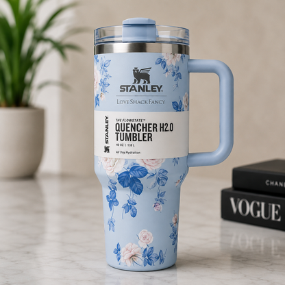 STANLEY Blue & Black Single Stainless Steel Floral Double Wall Vacuum Water Bottle