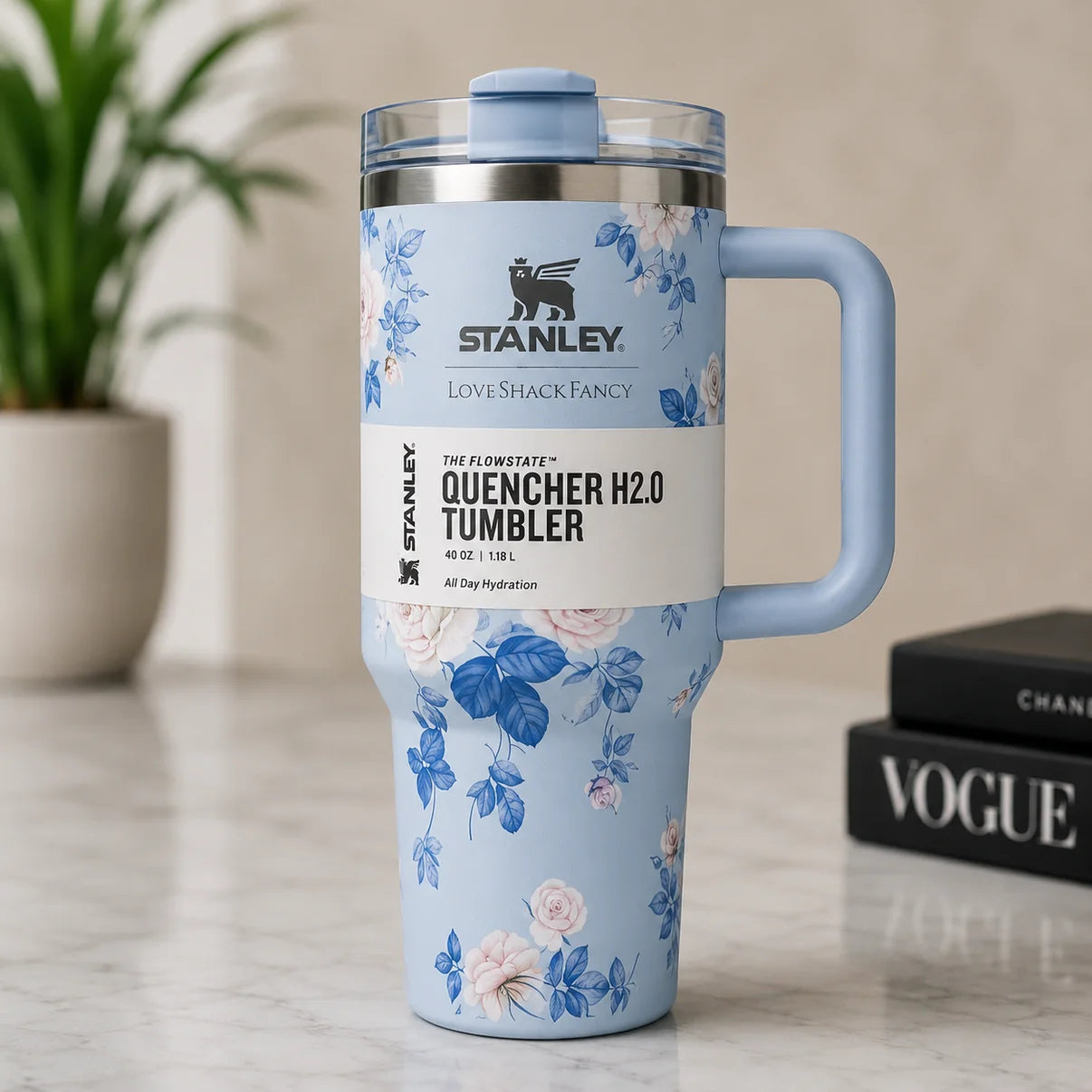 STANLEY Blue & Black Single Stainless Steel Floral Double Wall Vacuum Water Bottle