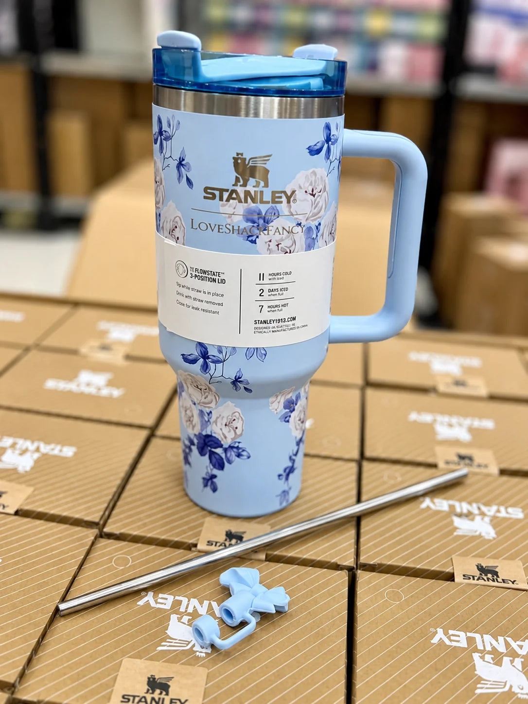 STANLEY Blue & Black Single Stainless Steel Floral Double Wall Vacuum Water Bottle