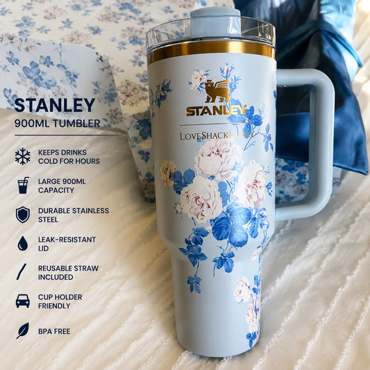 STANLEY Blue & Black Single Stainless Steel Floral Double Wall Vacuum Water Bottle