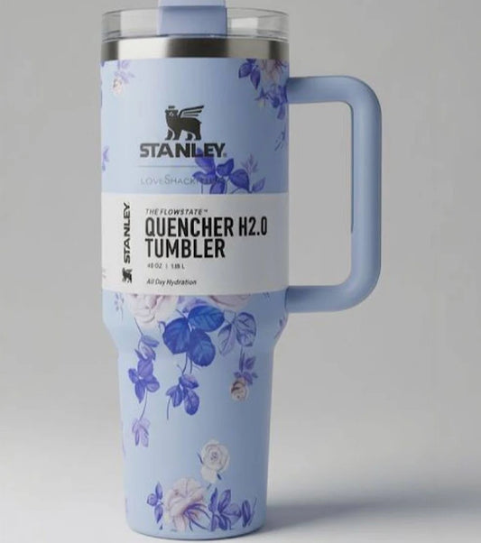 STANLEY Blue & Black Single Stainless Steel Floral Double Wall Vacuum Water Bottle